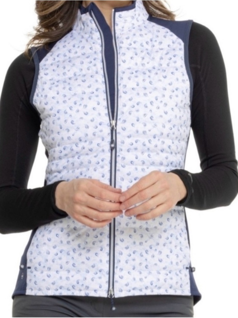 NWOT Peter Millar White Quilted Vest with Navy Trim (Golf)